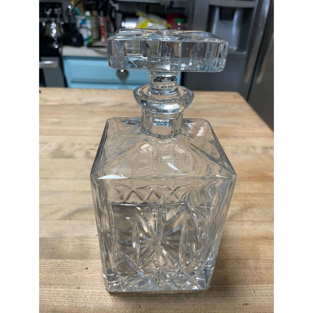 Toscany Augusta Square Decanter W/ Stopper Lead Crystal  Made In Yugoslovia